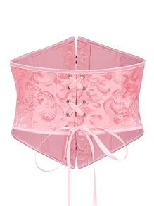 1 pièce Gaine amincissante à baleinage en acier en jacquard pour femmes, ceinture de maintien de la taille. Accessoire de corset pour les dames. Convient pour les tenues country, western, cowboy, cowgirl. Ceinture vintage rose pour robe, gaine amincissante pour affiner la taille et contrôler le ventre