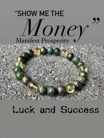 1 件黄水晶、黄铁矿、坎巴巴碧玉繁荣手链，彰显财富财富“给我钱”成功商业心态运气水晶疗法冥想珠宝