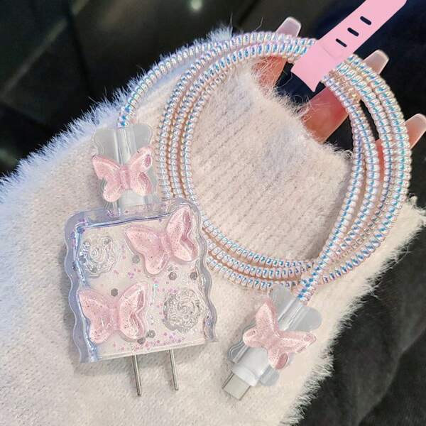 Rose, Butterfly/Star/Heart/Epoxy Resin Protective Case Compatible With Apple 18-20W Charger, Prevents Breakage