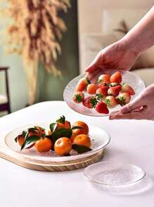 1pc Modern Minimalist Glass Plate For Home & Dining, Transparent Striped Gold Rimmed Dessert, Fruit & Salad Serving Platter