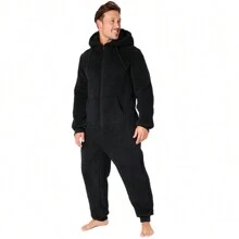 City Comfort Cosy Nightwear Hooded Fluffy Fleece M-3XL Lounge Wear Gift - Black - View 1