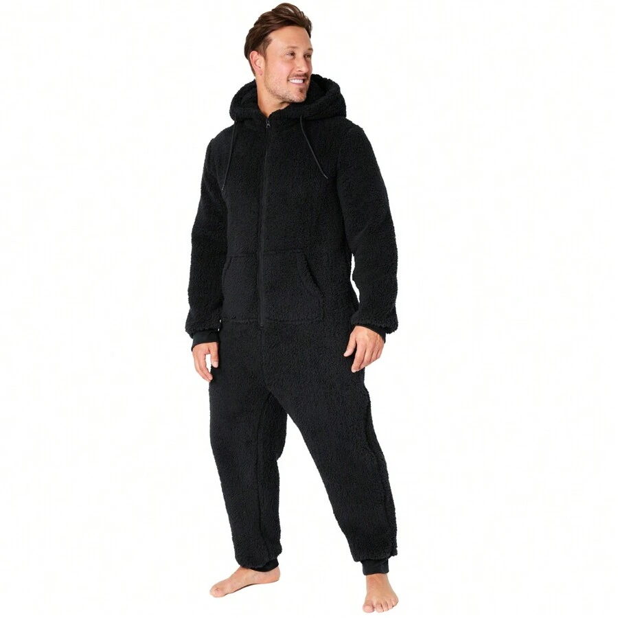 City Comfort Cosy Nightwear Hooded Fluffy Fleece M-3XL Lounge Wear Gift - Black - View 1