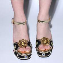 Women's Ankle Strap Heeled Sandals, Diamond Platform Fashion Dress Pump Heels - màu đen - Xem 5