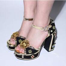 Women's Ankle Strap Heeled Sandals, Diamond Platform Fashion Dress Pump Heels - màu đen - Xem 4