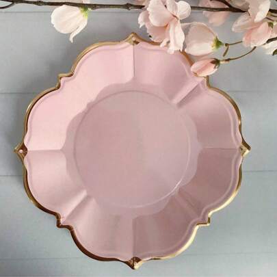 20 Packungen neue rosa Pappteller mit goldfarbener Folie, Einweg-Teller für Muttertag/Hochzeit/Geburtstag/Babyparty/Feier-Dekorationen, Rosa gezackte Teller, Rosa Party-Zubehör (23cm)