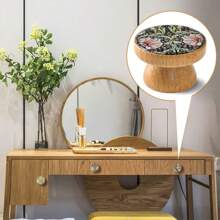 6Pcs Creative Handmade Beech Wood Engraved Beautiful Flower And Grass Art Pattern Bowl Shaped Furniture Handles With Screws Dresser Knob Kitchen Cabinet Pulls Wooden Single Hole Drawer Knobs