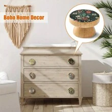 6Pcs Creative Handmade Beech Wood Engraved Beautiful Flower And Grass Art Pattern Bowl Shaped Furniture Handles With Screws Dresser Knob Kitchen Cabinet Pulls Wooden Single Hole Drawer Knobs