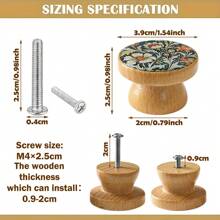 6Pcs Creative Handmade Beech Wood Engraved Beautiful Flower And Grass Art Pattern Bowl Shaped Furniture Handles With Screws Dresser Knob Kitchen Cabinet Pulls Wooden Single Hole Drawer Knobs