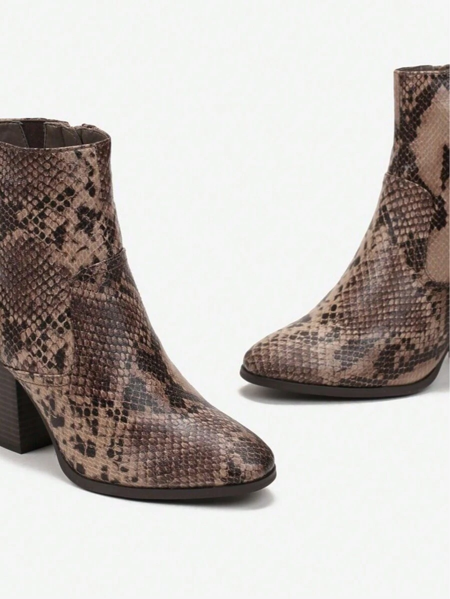 时尚复古蛇皮图案高跟踝靴