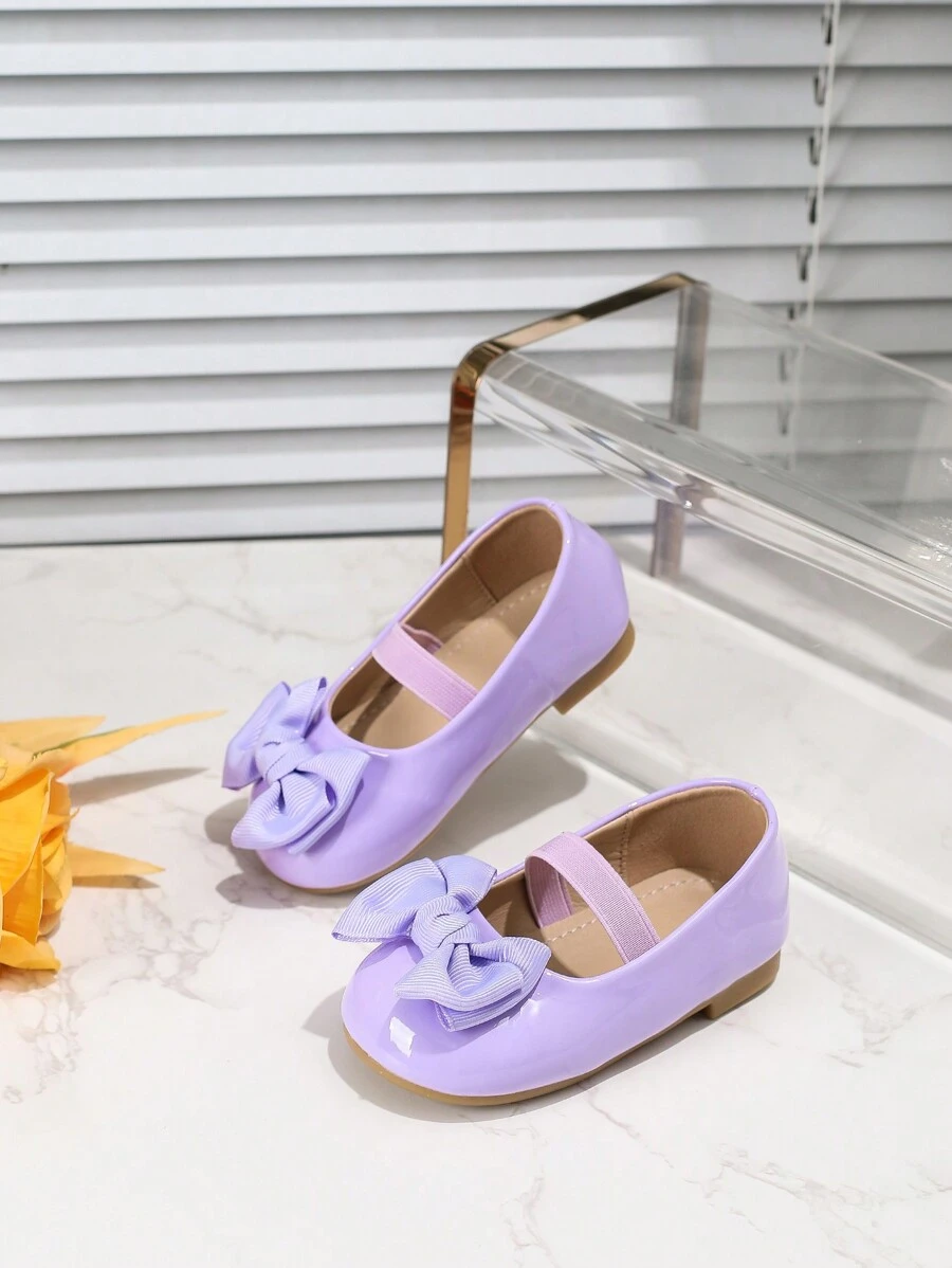 1 par de zapatos planos con lazo y nudo, con suela impermeable y antideslizante, de puntera redonda y con cordones, adorables y dulces, de nuevo estilo coreano retro tipo Mary Jane, en colores dopamínicos - Morado - Ver 1