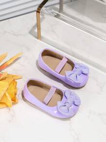 1 par de zapatos planos con lazo y nudo, con suela impermeable y antideslizante, de puntera redonda y con cordones, adorables y dulces, de nuevo estilo coreano retro tipo Mary Jane, en colores dopamínicos - Morado - Ver 5