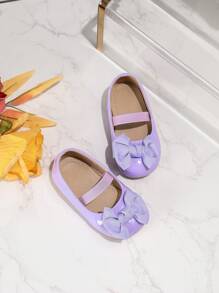 1 par de zapatos planos con lazo y nudo, con suela impermeable y antideslizante, de puntera redonda y con cordones, adorables y dulces, de nuevo estilo coreano retro tipo Mary Jane, en colores dopamínicos - Morado - Ver 3