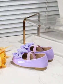 1 par de zapatos planos con lazo y nudo, con suela impermeable y antideslizante, de puntera redonda y con cordones, adorables y dulces, de nuevo estilo coreano retro tipo Mary Jane, en colores dopamínicos - Morado - Ver 2