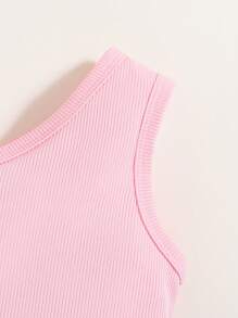 春夏女宝宝粉色罗纹吊带背心+裤子套装，适合休闲户外穿着