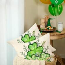 2 PIEZAS Funda de almohada del Día de San Patricio, decoración con encantos de trébol bendición afortunada, decoración primaveral, funda de almohada para sofá (verde), una sola cara sin almohadas
