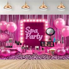 1 Stück pinke Make-up Geburtstags Wand Dekoration, geeignet für Hochzeiten, Geburtstage, Jahrestage, Bar/Volljährigkeits-Zeremonien, allgemeine Feiern - kein Strom nötig, Mehrzweck Polyesterbanner - einfach aufzuhängen, personalisierbar, perfekte Hintergrundwand Dekoration - Spa Party Hintergrund - perfekte Wahl für verschiedene Anlässe!