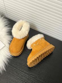 Stivali da neve invernali per ragazze, nuovi, semplici, con tubo corto e imbottitura in pelliccia, stivali da neve per bambine e ragazze, stivali alti per esterno, caldi e impermeabili