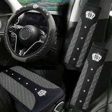 4 件皇冠水钻汽车内饰配件套装，包含 14.96 英寸方向盘套、安全带肩垫、扶手箱垫，采用耐用 PU 皮革制成 - 均碼 - 查看 6