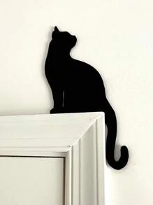 1 件猫剪影门框装饰艺术黑木猫书架挂钩猫科动物装饰，装饰性猫坐门角家居装饰 - 非常适合猫爱好者的宠物礼物，适合万圣节、恐怖、秋季、假期、节日