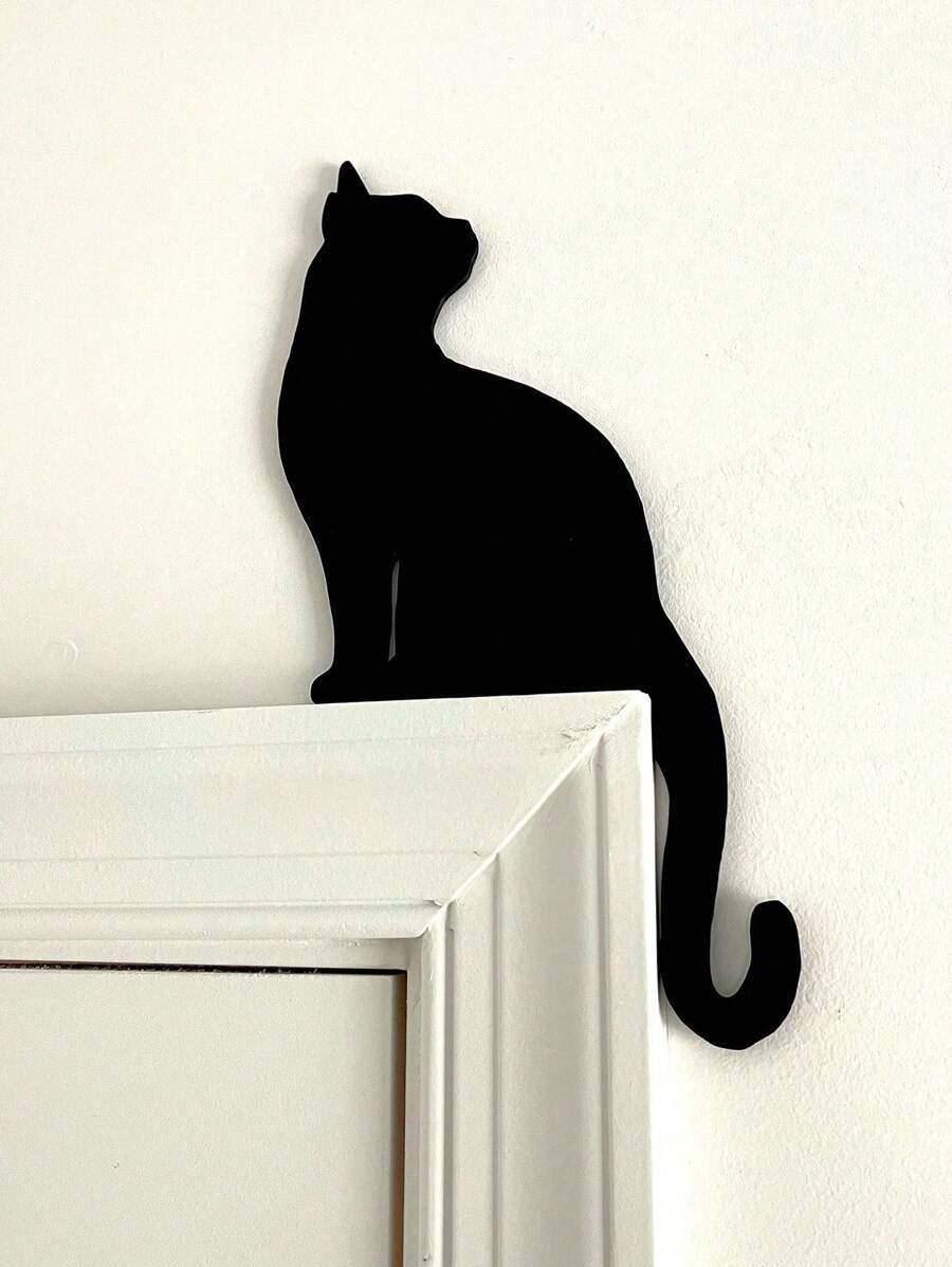 1 件猫剪影门框装饰艺术黑木猫书架挂钩猫科动物装饰，装饰性猫坐门角家居装饰 - 非常适合猫爱好者的宠物礼物，适合万圣节、恐怖、秋季、假期、节日