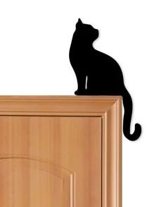 1 件猫剪影门框装饰艺术黑木猫书架挂钩猫科动物装饰，装饰性猫坐门角家居装饰 - 非常适合猫爱好者的宠物礼物，适合万圣节、恐怖、秋季、假期、节日