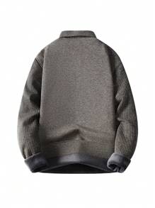 Men's Autumn/Winter 2 In 1 Shirt & Sweater, Thermal Lined Thick Base Layer With Collar - Beige - View 2
