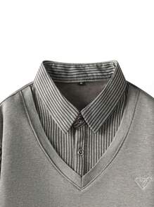 Men's Autumn/Winter 2 In 1 Shirt & Sweater, Thermal Lined Thick Base Layer With Collar - Beige - View 3