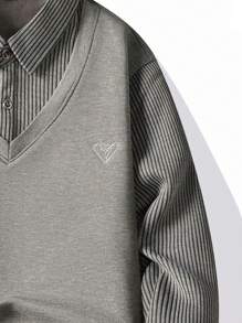 Men's Autumn/Winter 2 In 1 Shirt & Sweater, Thermal Lined Thick Base Layer With Collar - Beige - View 4