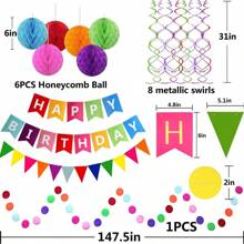 1 Set Happy Birthday Banner Met Kleurrijke Papieren Vlaggen Wimpel Papieren Cirkels Confetti Garland Swirl Streamers Honingraat Ballen Voor Verjaardagsfeestje Vakantie Feestdecoraties Woondecoratie