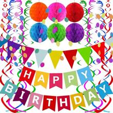 1 Set Happy Birthday Banner Met Kleurrijke Papieren Vlaggen Wimpel Papieren Cirkels Confetti Garland Swirl Streamers Honingraat Ballen Voor Verjaardagsfeestje Vakantie Feestdecoraties Woondecoratie