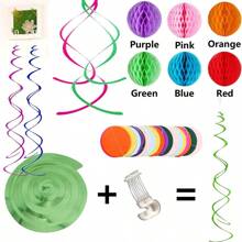 1 Set Happy Birthday Banner Met Kleurrijke Papieren Vlaggen Wimpel Papieren Cirkels Confetti Garland Swirl Streamers Honingraat Ballen Voor Verjaardagsfeestje Vakantie Feestdecoraties Woondecoratie