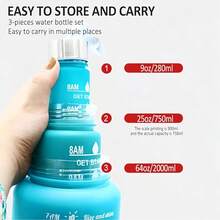 3pack 64OZ 26oz 9oz Water Bottles Set Sports, Leak-Proof Inspirational Water Bottle Cups With Drinking Time Straw, Fitness Bottle For Family, Office, Gym Outdoor Travel - 三色漸層套裝杯子-黑色 - 查看 4