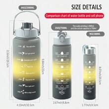 3pack 64OZ 26oz 9oz Water Bottles Set Sports, Leak-Proof Inspirational Water Bottle Cups With Drinking Time Straw, Fitness Bottle For Family, Office, Gym Outdoor Travel - 三色漸層套裝杯子-黑色 - 查看 3