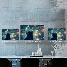 Vintage Cat And Starry Night Canvas Art, Sparkling Stars And Blue Sky, Perfect For Home, Teen Rooms, And Farmhouse Style
