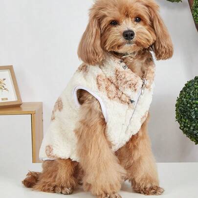 1 st. söt tecknad katt- och hundmönstrad universell husdjursväst, fluffig husdjurströja för katter och hundar, höst/vinter