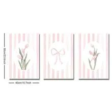 3 套无框波西米亚植物粉色蝴蝶结郁金香花卉时尚艺术海报美学学院风少女房间多巴胺装饰时髦绘画帆布印刷简约墙壁画适用于宿舍、公寓、卧室、客厅、现代家居装饰