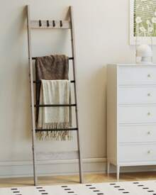 HaluPeit Blanket Ladder Shelf For Living Room, Decorative Wood Quilt Rack With 4 Removable Hooks, Farmhouse Ladder Holder Organizer For Bedroom, Bathroom, Room Decor,Cozy Bedroom,, 6-Tier,Greige - Grey - View 5