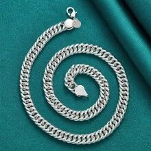 Dây chuyền mạ bạc 925, bản rộng 10mm, dài 20/24 inch, thích hợp làm quà tặng đám cưới/tiệc tùng, trang sức thời trang cho nữ. - Bạc - Xem 3
