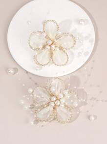 2pcs Pearl Decor Flower Hair Clips For Girls Elegant Mesh Flower Hairpin Versatile Barrettes Daily Hair Accessories