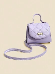 1pc Girls Diamond Quilted Bow Decor Cute & Fashionable Mini Princess Handbag, Versatile Hand/Shoulder Bag For Daily Use, Birthday Gift, Outfit Matching