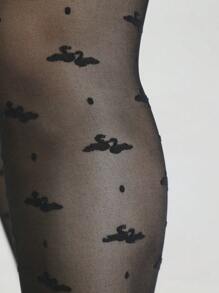 1pc Ladies Black Swan Jacquard Patterned Pantyhose, Sexy And Fashionable Plus Size Leggings - Black - View 6