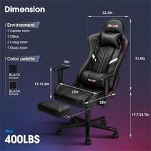 7-Point Massage Gaming Chair, 175° Gaming Recliner With Footrest Ergonomic Computer Gaming Office Chair High Back Video Game Chair With Lumbar Support, Upgraded Version - Black - View 3