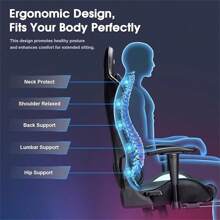 7-Point Massage Gaming Chair, 175° Gaming Recliner With Footrest Ergonomic Computer Gaming Office Chair High Back Video Game Chair With Lumbar Support, Upgraded Version - Black - View 4