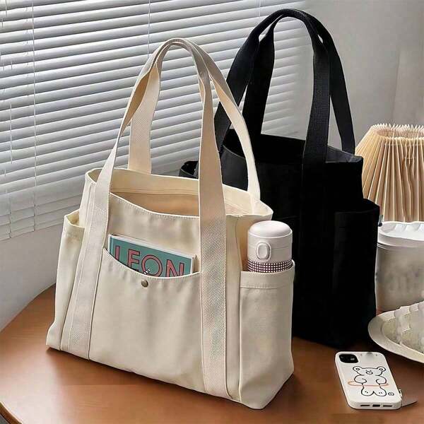 1 Piece Women's Handbag, Single-Shoulder Canvas Bag, College Student Versatile Handbag, Commuting Large-Capacity Make-Up Canvas Bag