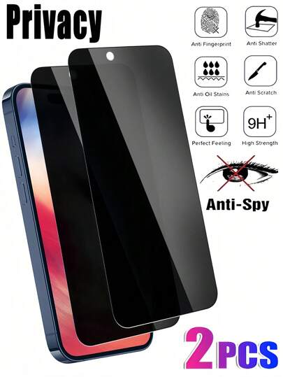2Pcs 9H Full Coverage Privacy Anti-Peep Tempered Glass Screen Protector Compatible With Samsung Galaxy/Apple 16/Honor/ Poco/Redmi And More Models, Anti-Drop, Not Fragile, Anti-Spy Tempered Glass, No Bubbles, Easy To Stick, Sturdy And Durable, Does Not Support Fingerprint Unlocking Gift For Birthday, Family, Friends Phone Screen Protector, Phone Accessories Waterproof Shockproof Scratch Resistant Anti-Fingerprint