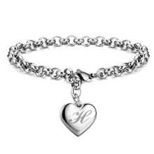 925 Sterling Silver Plated 26 Letter Women Men Chain Bracelet Charm Heart Cute Wedding Personalized Jewelry Lady Gift Party 20cm