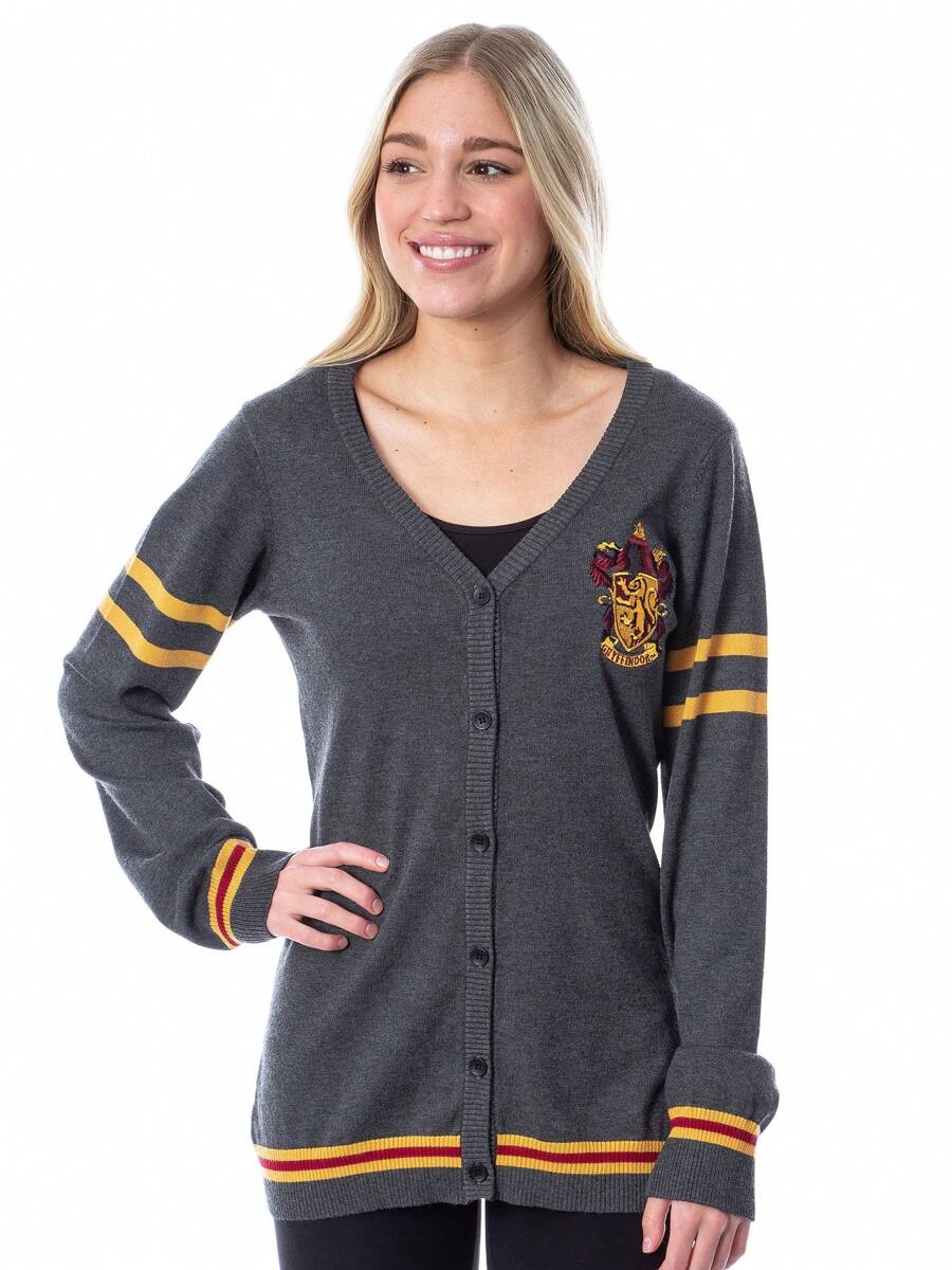 Warner Bros Cárdigan de punto de estilo abierto de la Casa Gryffindor para mujeres jóvenes - Gris - Ver 1