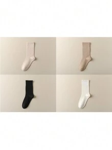 4 Pairs Women Seamless Ankle High Socks With Elastic Top, Daily Casual Slouchy Socks For Spring/Autumn, Fall