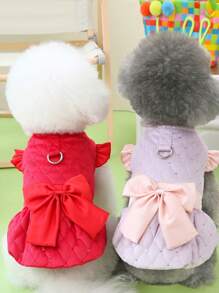 圣诞礼物可爱冬季小狗衣服保暖女童公主狗猫连衣裙宠物甜美裙子小型犬服装宠物连衣裙大号蝴蝶结秋冬小狗连衣裙飞袖两腿小型中型犬幼犬猫装宠物用品