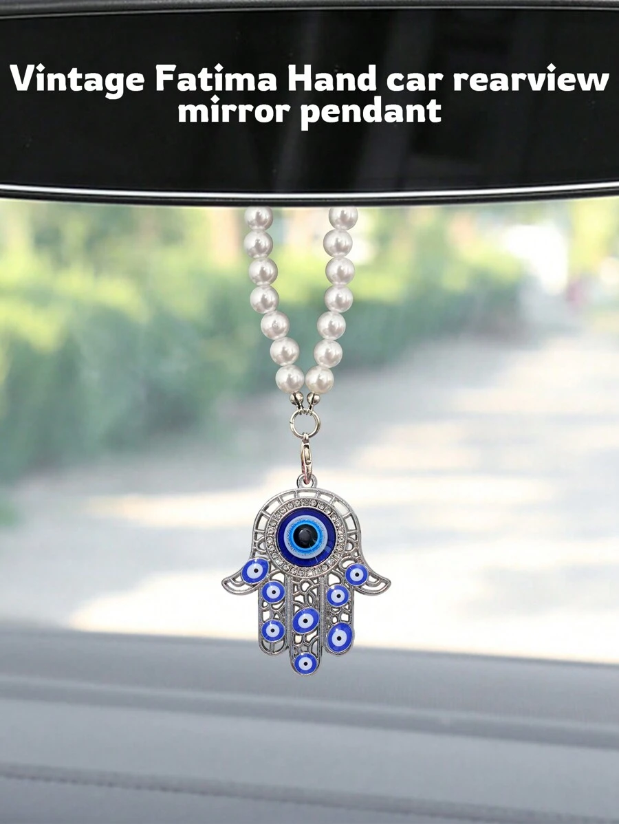 1pc Devil's Eye Faux Pearl Car Interior Decor Pendant - Silver - View 1
